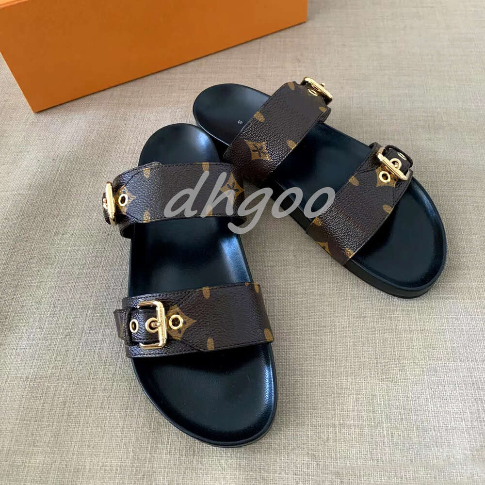 Echtes Leder Sandale Slipper Freizeitschuh Sommer Strand Gladiator Mules Haspe Neue Damen Flat Slide Luxus Designer Sliders Sandale