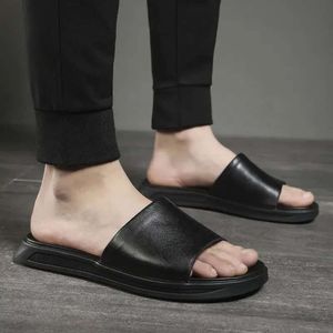 Echte lederen sandalen schoenen mannen slippers mooie zomer strand vakantie mannelijke flat casual koe zwart t ead