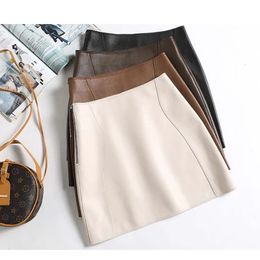 Mini jupe Sexy en cuir véritable pour femmes, mode sud-coréenne, taille haute, Aline street, printemps, 240401