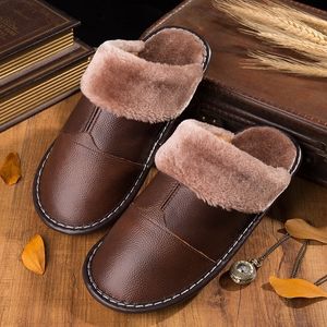 Chaussures en cuir véritable chaud hiver maison pantoufles antidérapantes unisexe femmes et hommes pantoufles grande taille 45 Y201026 GAI GAI GAI