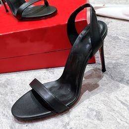 Chaussures pour femmes à talons fins en cuir véritable Talons hauts de luxe avec une sangle arrière droite Chaussures de fête de mariage Sandales d'été Nouvelles chaussures pour femmes Tailles 35-43 + boîte