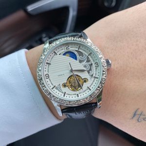 Bracelet en cuir véritable montres pour hommes mécaniques automatiques concepteur d'affaires hommes de luxe regarder montres-bracelets Phase de lune pour homme cadeau de fête des pères de Noël Saint-Valentin