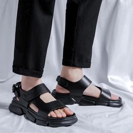 Echte lederen zomer sandalen heren open-tenen slippers mode trend strandschoenen dik opgeloste antislip draagbaar 6767