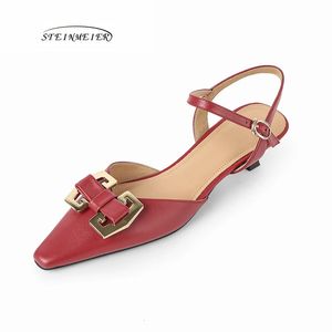 Véritable cuir talons épais sandales pour les femmes arc été talons épais chaussures femme femme quotidienne de travailleurs pompes chaussures roses 240429