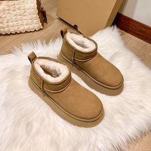 Mini botas de nieve de suela gruesa de cuero genuino para mujer, zapatos de algodón gruesos y cálidos, botas de algodón antideslizantes e impermeables