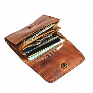 Portefeuille en cuir véritable pour hommes femmes marque vintage fait à la main court petits portefeuilles pour hommes porte-cartes en cuir d'origine porte-monnaie S5u9 #