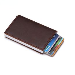Echte lederen portemonnee multifunctionele ID blokkerende portemonnee automatische pop-up credit business card case Protector