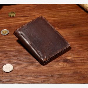 Portefeuille en cuir authentique vintage trifold hommes design cachette de carte d'identité mâle sac à pockier à monnaie courte sac à sac de poche boy235w