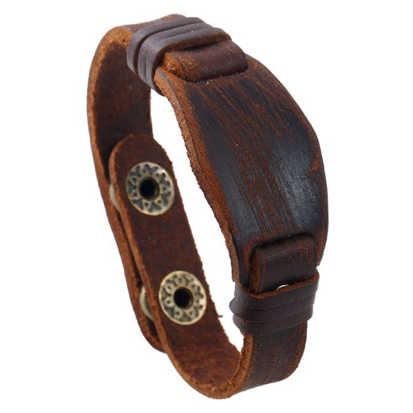 Montre en cuir véritable forme Bracelet manchette bouton Bracelet réglable Bracelet pour hommes femmes bijoux de mode