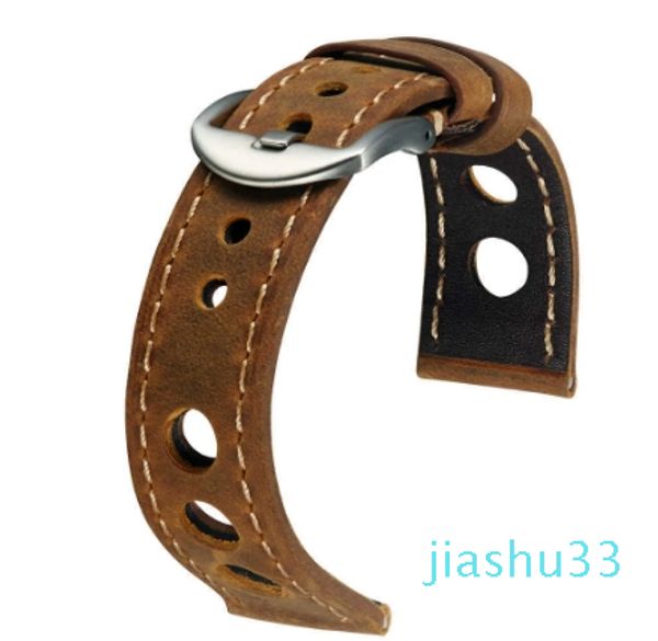 Bracelet de montre en cuir véritable, trois trous, respirant, souple, avec boucle, ceinture de montre en cuir de vache, 20mm, 22mm, Vintage, marron