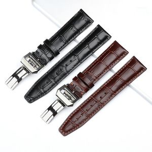 Echte lederen horlogeband zwart bruin horlogeband met implementatie sluiting geschikt voor 's 20mm 22mm vervangende armband1 bands