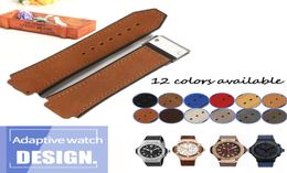 Veilleur en cuir en cuir bande en caoutchouc WatchStrap pour hub watch mec manche noir marron bleu étanche 25x19 mm de déploiement Buckle1350867