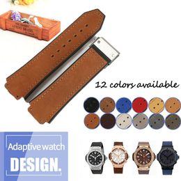 Bracelet de montre en cuir véritable, caoutchouc et Silicone, pour montre HUB, noir, bleu, marron, étanche, boucle de déploiement 25x19mm, 316Z