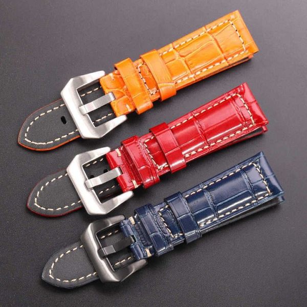 Correas de reloj de cuero genuino Balck marrón rojo azul verde naranja mujeres hombres correa de reloj para accesorios Pam 20mm 22mm 24mm H09152618