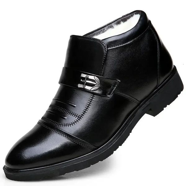 Bottes d'hiver en cuir véritable pour hommes, chaussures en cuir de vache chaud en peluche noire, bottines Chelsea, taille 3846 240110