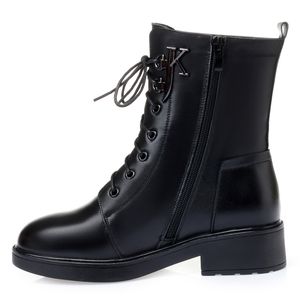 Bottes d'hiver en cuir véritable pour femmes et filles, en laine épaisse, chaudes, antidérapantes, chaussures de neige plates, grande taille, pour étudiantes