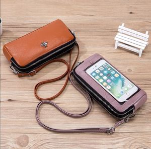 Echte lederen vrouwen Crossbody Tassen Touchscreen Mobiele telefoon Purse Mode Schoudertas Mobiele mini Wallet Card Holder Handtas voor vrouw