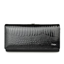 Portefeuille en cuir véritable pour femmes Alligator Long Hasp Zipper Ladies Clutch Money Bag Porte-monnaie