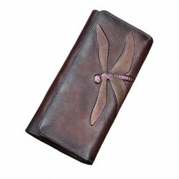 Portefeuille de portefeuille en cuir authentique ID de sac à main d'embrayage / carte de crédit C Holder Dragoy Pattern rétro Cowhide Mey LG portefeuille 95Hz #