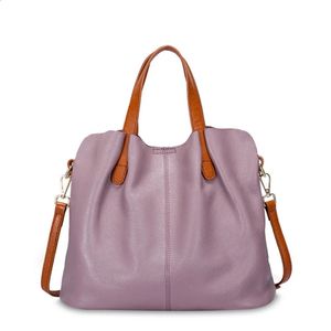 Bolsos de cuero genuino para mujer, bolsos de viaje a la moda, bolso de mano de Color sólido, bolso de hombro de diseñador de lujo para mujer 240124