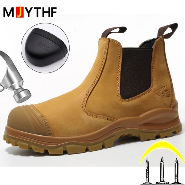 Bottes de sécurité de travail en cuir véritable pour hommes Chelsea chaussures norme européenne protection peau de vache Indestructible 231225