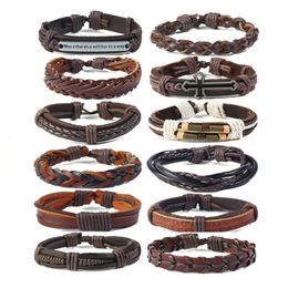 Lederen wrap armbanden multilayer charme armbanden mode mannen manchet verstelbare kruis Pasen vintage sieraden gevlochten polsband voor vrouwen