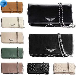 Cuir véritable Zadig Voltaire Pochette Rock Swing Your Wings Femmes pochettes sacs à main fourre-tout hommes Sac à bandoulière Kits de toilette cross body Designer square66