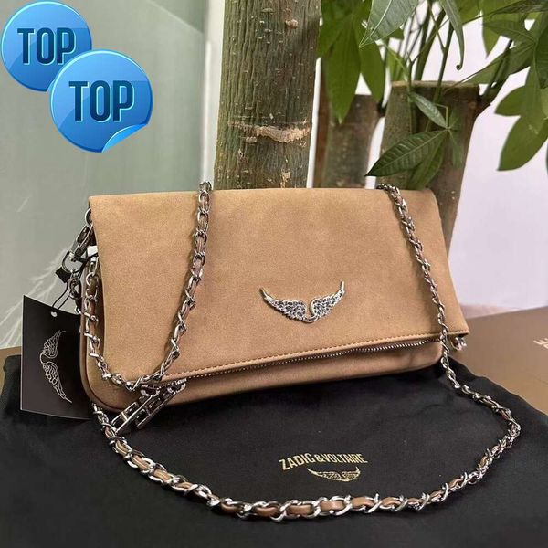 Cuir véritable Zadig Voltaire Pochette Rock Swing Your Wings Sacs d'embrayage pour femmes Sacs à main Fourre-tout Hommes Sac à bandoulière Kits de toilette Cross Body Designer Sac à main carré STR