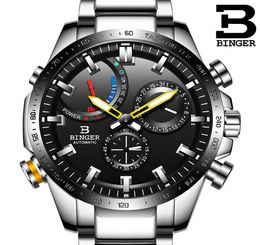 Echte luxe Zwitserland Binger Brand Men Automatisch mechanisch Luminous waterdichte waterdichte full stalen riem mannelijk modehorloge J1907066029996