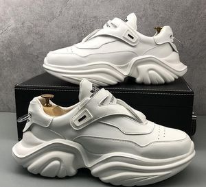 Echte mannen Leather Italië kledingschoenen gaas sneakers ademende nieuwe herenschoenen hoge kwaliteit plat platform Little White S 7858's