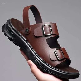 Echte mannen Sandalen schoenen voor S Summer Leather Fashion Slipper Comfortabele zool Casual Street Cool Beach Comtable 469 schoen Sandaal Fahion Caual 860 D 7A55
