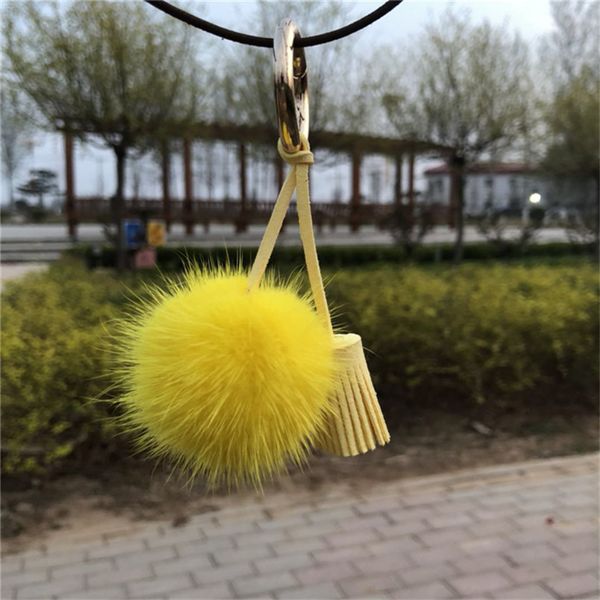 Porte-clés pompon en fourrure de vison véritable, boule moelleuse, pendentif de sac à main pour femmes