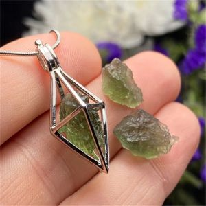 Véritable cristal de moldavite avec grand collier Herkimer République tchèque Tektite Healing Stone Locket Necklace Moldavite Crystal 220818