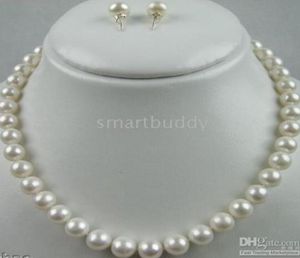 VÉRITABLE NATUREL 18 pouces 8MM BLANC PERLE COLLIER BOUCLE D'OREILLE014458808