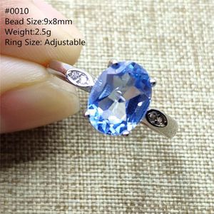 Genuine Natural Blue Topaz Crystal Ring Dames Mannen Facet Verstelbare Ovaal Clear Bead 9x8mm Birthyday Gift Healing Stone Aaaaaaa