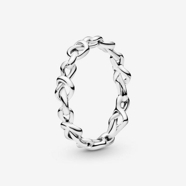 Anillo de banda de alto pulido genuino de nueva marca, anillo de corazones anudados de Plata de Ley 925 para mujeres, anillos de boda, joyería de moda