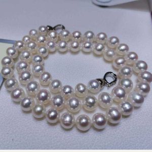 Perlas genuinas AA 8 mm cerca de collar de perlas de agua dulce blancas redondas 16 