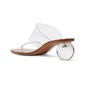 Véritable en cuir PVC Real Femmes 2024 Med Ladies talons sandales chaussures robes pompes pantoufle d'été décontractée peep-toe ouverte fête mariage une ligne transparente siz 796