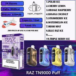 Véritable RAZ TN9000 Puff E-cigarette jetable 12 ml Cartouche préchargée 19 Saveurs 650 mAh Batterie rechargeable 9K Puffs Vape Pen