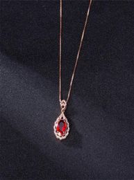 Genuine Real 14 k colgante de oro rosa collar de rubí natural joyería tobogán Joyeria fina para mujer preciosa collares de 14k 216005253