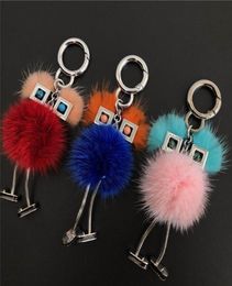 Genuine Real Fur Chick Robot Doll Toy Charm Fur Pompo
