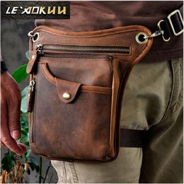 Echt echt leer Herenontwerp Casual Messenger Crossbody Sling Bag Mode Tailleriem Pack Leg Drop Bag Telefoonzakje 211-5 MX2007318u