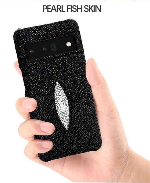 Estuche de cuero genuino Stingray Real para Google Pixel 6A 6 Pro 7Pro Pear Fish Skin Armor Cover