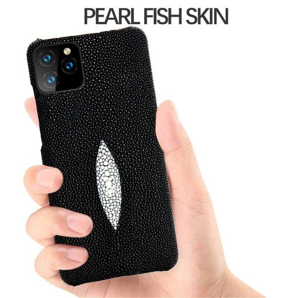 Case de cuero Stingray real genuino para iPhone 15 Pro Max 14 13 Pearl Fish Skin Armor Cover