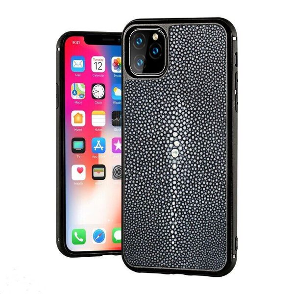 Estuche delgado de cuero genuino Stingray real para iPhone 14 13 Pro Max 12 11 Cubierta de armadura de piel de pez pera