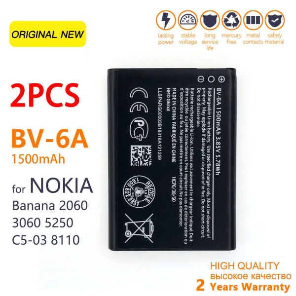 Recarga genuina BV 6A BV6A BV-6A Batería 1500mAh para Nokia Banana 2060 3060 5250 C5-03 8110 4G Reemplazo de teléfono móvil Bateria