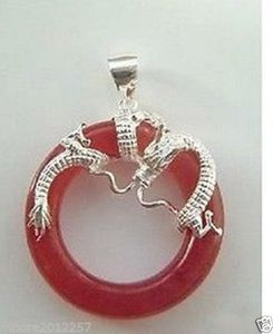 véritable pendentif dragon en argent sterling avec jade rouge