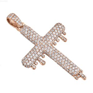 Echte ronde druppel kruis in rose goldiced uit hiphop sieradencross diamant hanger