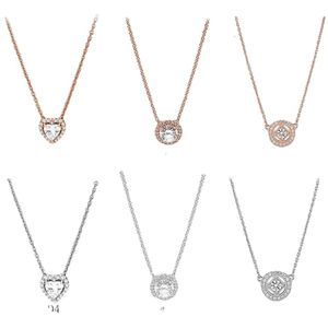 Echte S Sterling Sier Fit Paar Rose Gold Klassieke Elegante Ketting Set DIY Love Heart Blue Crysta Charm voor kralen Charms