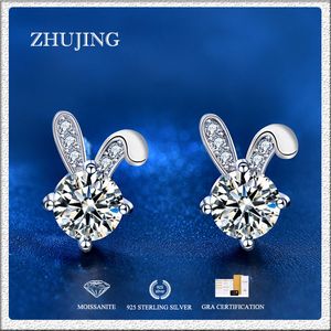 Echte S925 zilveren Moissanite oorbellen schattig konijn ontwerp meisjes Stud Earring sieraden gratis verzending